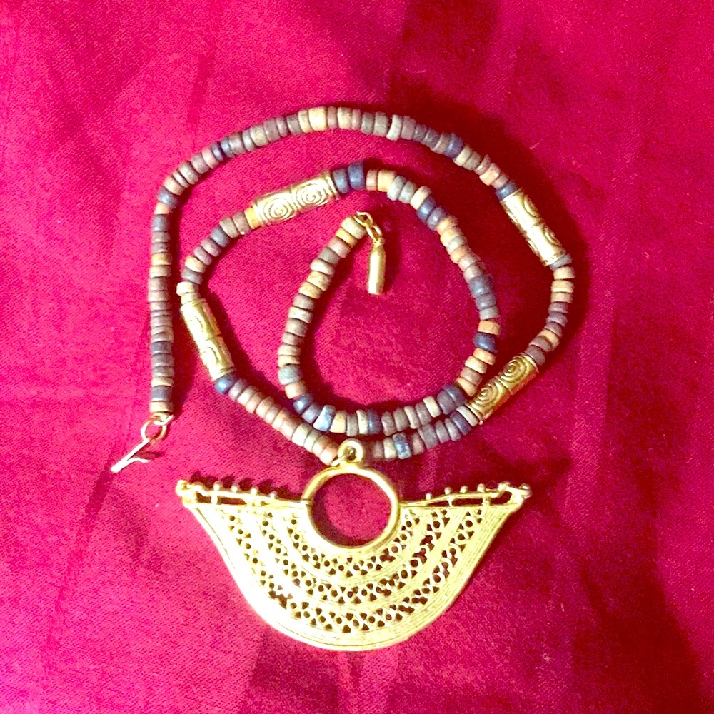 New 24k gold Ethnic Selo Incan 16” necklace clay beads rare preColumbian Vintage